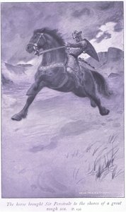 Het paard bracht Sir Percivale naar de oevers van een grote ruwe zee door William Henry Margetson