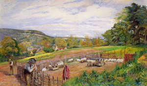 Het repareren van de schapenkooi, 1858 door William Henry Millais