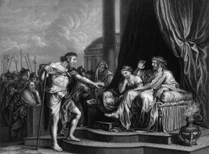 Herodes wordt door hem berispt..., sloot Johannes op in de gevangenis, midden 19e eeuw door William Henry Mote