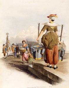 Een melkmeisje, uit The Costumes of Great Britain, uitgegeven door Henry Miller, 1805 door William Henry Pyne