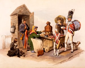 Een Sallop-verkoper die warme dranken serveert, uit 