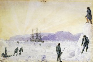 HMS Terror vast in het ijs nabij Southampton Island, Nunavut, Canada door William Henry Smyth