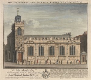 Het zuidwestelijke uitzicht van St. Katherine Cree kerk door William Henry Toms