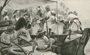 Een Britse marineofficier inspecteert een Arabische slavendhow