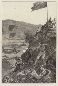 Atletieksporten in Grasmere, de gidsenrace, rond de vlag op Silver Howe (gravure)