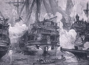 De Slag bij Navarino AD 1828 (litho) door William Heysham (after) Overend