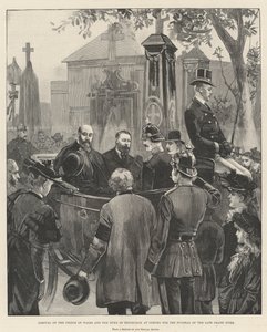 Aankomst van de Prins van Wales en de Hertog van Edinburgh in Coburg voor de begrafenis van de overleden Groothertog