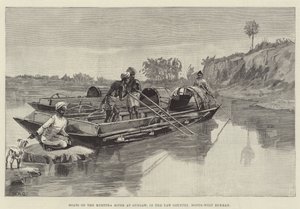Boten op de Myettha-rivier bij Gungaw, in het Yaw-gebied, Noordwest-Birma
