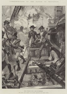 Herdenking van de Slag bij Trafalgar, HMS Victory op 21 oktober 1805, bij Trafalgar door William Heysham Overend