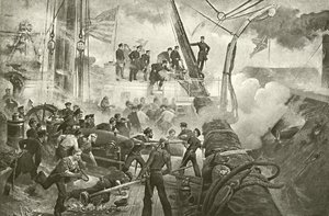 Farragut bij Mobile Bay (gravure) door William Heysham Overend