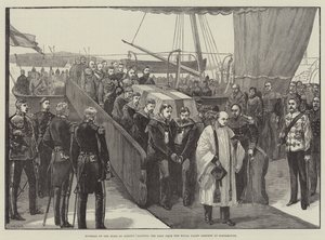 Begrafenis van de Hertog van Albany, het Lichaam aan land brengen van het Koninklijk Jacht Osborne in Portsmouth door William Heysham Overend