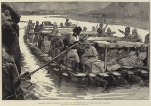 Onze Troepen verlaten Afghanistan, drijvende zieken en gewonden over de Cabul Rivier vanaf Jellalabad door William Heysham Overend