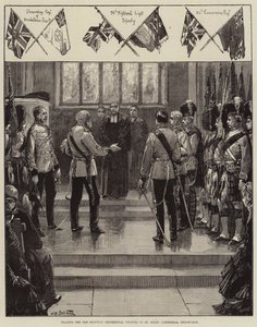 Het plaatsen van de oude Schotse regimentkleuren in de St Giles
