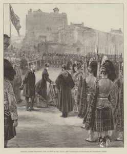 Prinses Louise die Nieuwe Kleuren presenteert aan de Argyll en Sutherland Highlanders in Edinburgh Castle