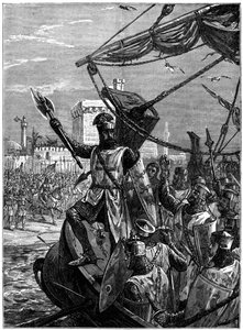 Richard I, Coeur de Lion landt in Jaffa Joppa, september 1191 door William Heysham Overend