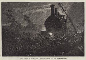 Ruw weer op de spoorweg, een schets tijdens de storm van afgelopen zaterdagavond