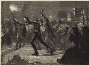 Schaatsen op de Serpentine bij fakkellicht (gravure) door William Heysham Overend