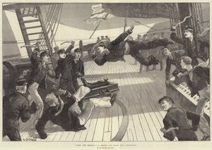 Sling de aap! Een schets aan boord van HMS Inconstant door William Heysham Overend