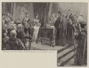 Staatsbezoek aan de stad Londen, overhandiging van de vrijheid van de stad aan de prins, 8 juni 1863 door William Heysham Overend