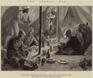 De Afghaanse Oorlog, Mess Tent van het Vierde Bataljon van de Schutters in Basawul door William Heysham Overend