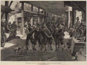 De Afghaanse Oorlog, de 4e Goorkhas marcheren door de Bazaar, Jellalabad door William Heysham Overend