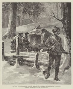 De Zwarte Berg Expeditie, Officiersmess, Kamp bij Akhund Baba, 9100 voet hoog, in een sneeuwstorm