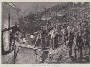 De Burmah-expeditie, vertrek van koning Theebaw uit Mandalay door William Heysham Overend