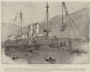 Het Chinese Pantserfregat Chen-Yuen ondergaat Reparaties in Port Arthur
