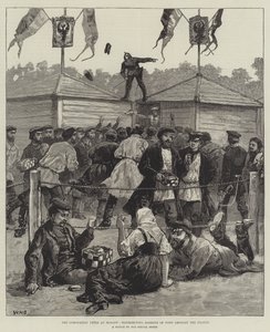 De kroningsfeesten in Moskou, het uitdelen van voedselmanden onder het volk door William Heysham Overend