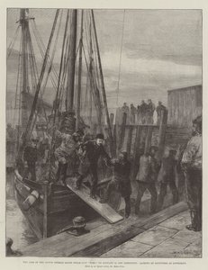 Het verlies van het Noord-Duitse Lloyd stoomschip Elbe, op 30 januari, bij Lowestoft, landing van overlevenden in Lowestoft door William Heysham Overend