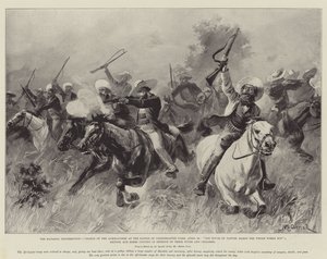 De Matabili-opstand, aanval van de Afrikaners bij de slag om Colenbrander Farm, 25 april, Eén aanraking van de natuur maakt de hele wereld verwant; Britten en Boeren verenigen zich ter verdediging van hun vrouwen door William Heysham Overend