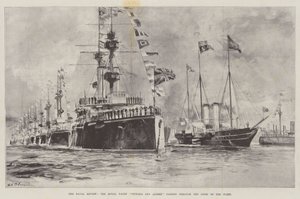 De Marine Review, het Koninklijk Jacht Victoria en Albert die door de Linies van de Vloot varen