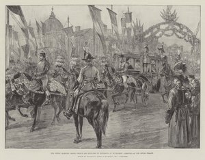 De pasgetrouwde kroonprins en prinses van Roemenië in Boekarest, aankomst bij het Koninklijk Paleis door William Heysham Overend
