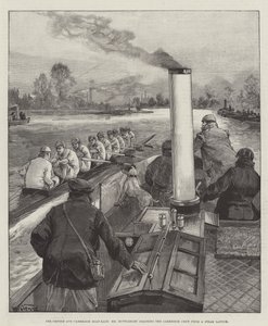De Oxford en Cambridge Bootrace, Mr Muttlebury coacht de Cambridge Crew vanaf een stoomboot door William Heysham Overend