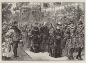 De prins en prinses van Wales in Manchester, processie in het tentoonstellingsgebouw door William Heysham Overend