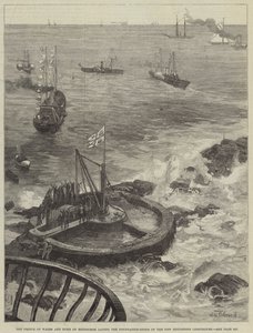 De Prins van Wales en de Hertog van Edinburgh leggen de eerste steen van de nieuwe Eddystone vuurtoren