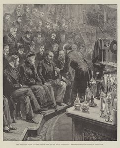 De Prins van Wales en de Hertog van York bij de Royal Institution, Professor Dewar geeft een lezing over Vloeibare Lucht