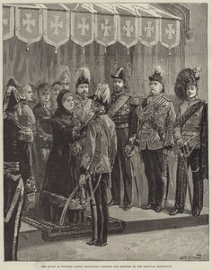 De koningin in Windsor Castle die officieren en soldaten van de Egyptische expeditie decoreert door William Heysham Overend