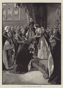 De Koningin die de Orde van de Kousenband verleent