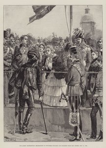 De koningin die onderscheidingen uitreikt aan gewonde officieren en soldaten uit de Krim, 21 mei 1856