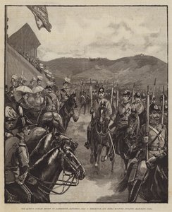 De Jubileumparade van de Koningin in Aldershott, zaterdag 9 juli, Brecknock en Berks Bereden Infanterie marcheert voorbij door William Heysham Overend