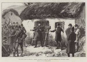 De huurstrijd in Ierland, priester vastgeketend aan poort om toegang van uitzettingspartij te voorkomen
