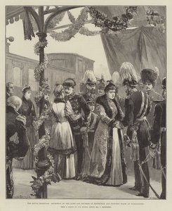 Het koninklijk huwelijk, ontvangst van de hertog en hertogin van Edinburgh en prinses Marie in Sigmaringen