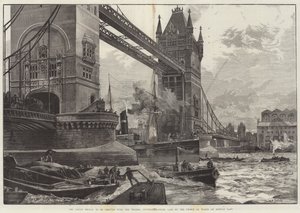 De Tower Bridge, te bouwen over de Theems, Fundering gelegd door de Prins van Wales op maandag laatst door William Heysham Overend
