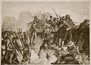 De Zoeloe Oorlog: Verdediging van een Laager tegen een Zoeloe-aanval door William Heysham Overend