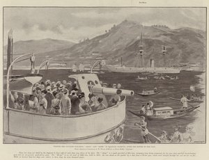Bezoek aan de Japanse oorlogsschepen Akagi en Hiyei in de haven van Nagasaki, na de Slag bij de Yalu door William Heysham Overend