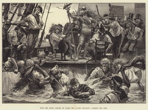 Met de koninklijke prinsen aan boord van het vliegende squadron, de lijn overstekend door William Heysham Overend
