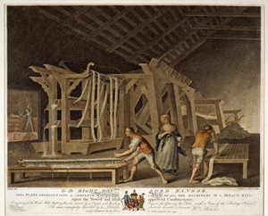 Perspectiefweergave van alle machines van een Bleekmolen, Plaat IX van De Linnenfabriek van Ierland
