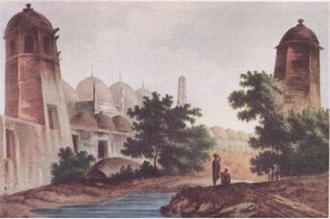 Een uitzicht op de Kutra-moskee gebouwd door Mir Jaffier in Murshidabad (Select Views in India 1786), uit British Adventure gepubliceerd door Collins, 1947