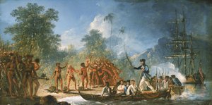 De landing bij Tanna (Tana), een van de Nieuwe Hebriden door William Hodges